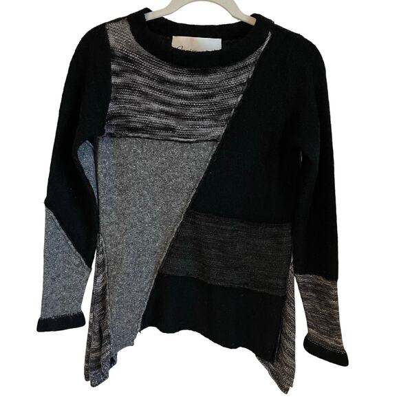 Curio New York Anthropologie Sweater Size S Patchwork Mixed Knit Asymmetrical - Picture 1 of 9